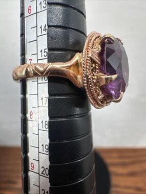 14K Gold Synthetic Alexandrite Ring Color Change Oval Vintage Style 7